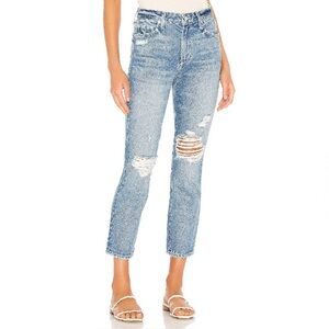 Lovers + Friends Logan Straight Leg Jeans Distressed High Rise Denim Size 32